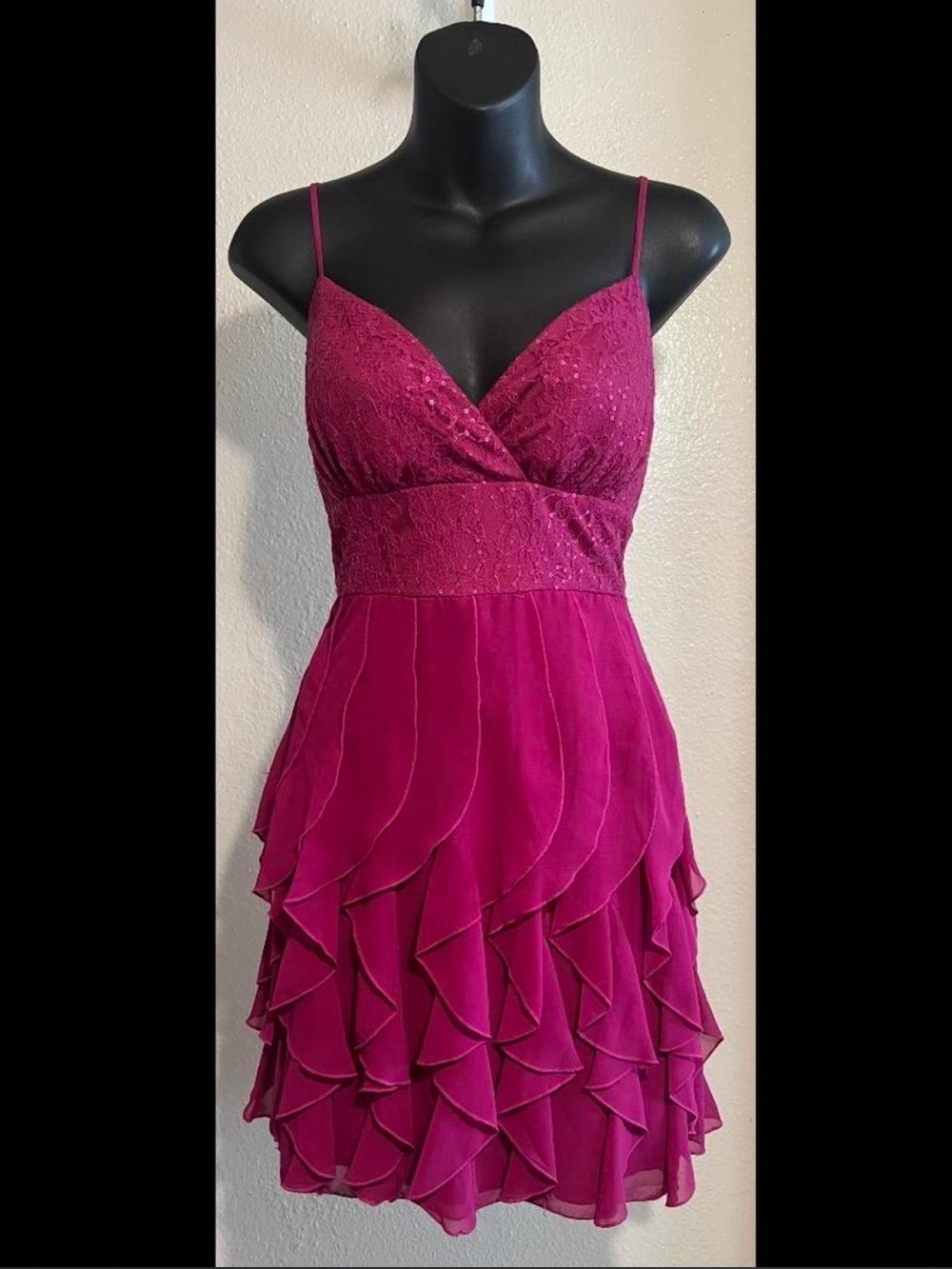 Berry Pink B. Darlin Lace & Ruffle Spaghetti-Strap Dress